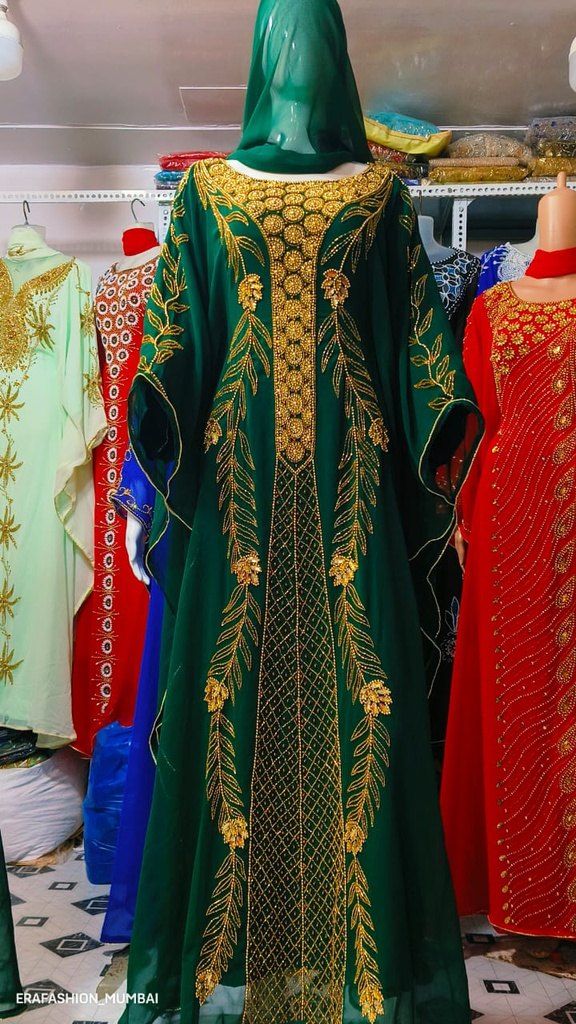 Bottle Green Floral Vine Hooded Farasha