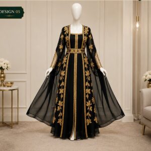 Square-Neck Arabesque Sheer Cape Kaftan